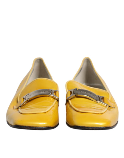 Yellow Leather Logo Plaque Slip On Mocassin Shoes