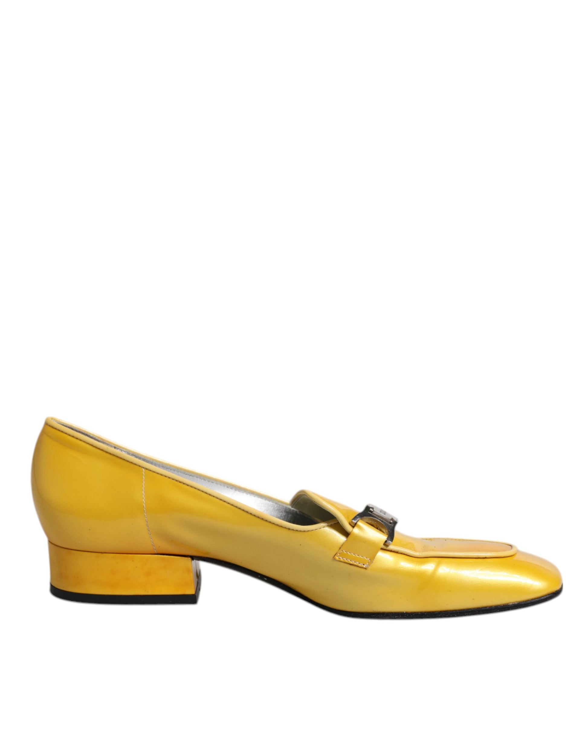 Yellow Leather Logo Plaque Slip On Mocassin Shoes