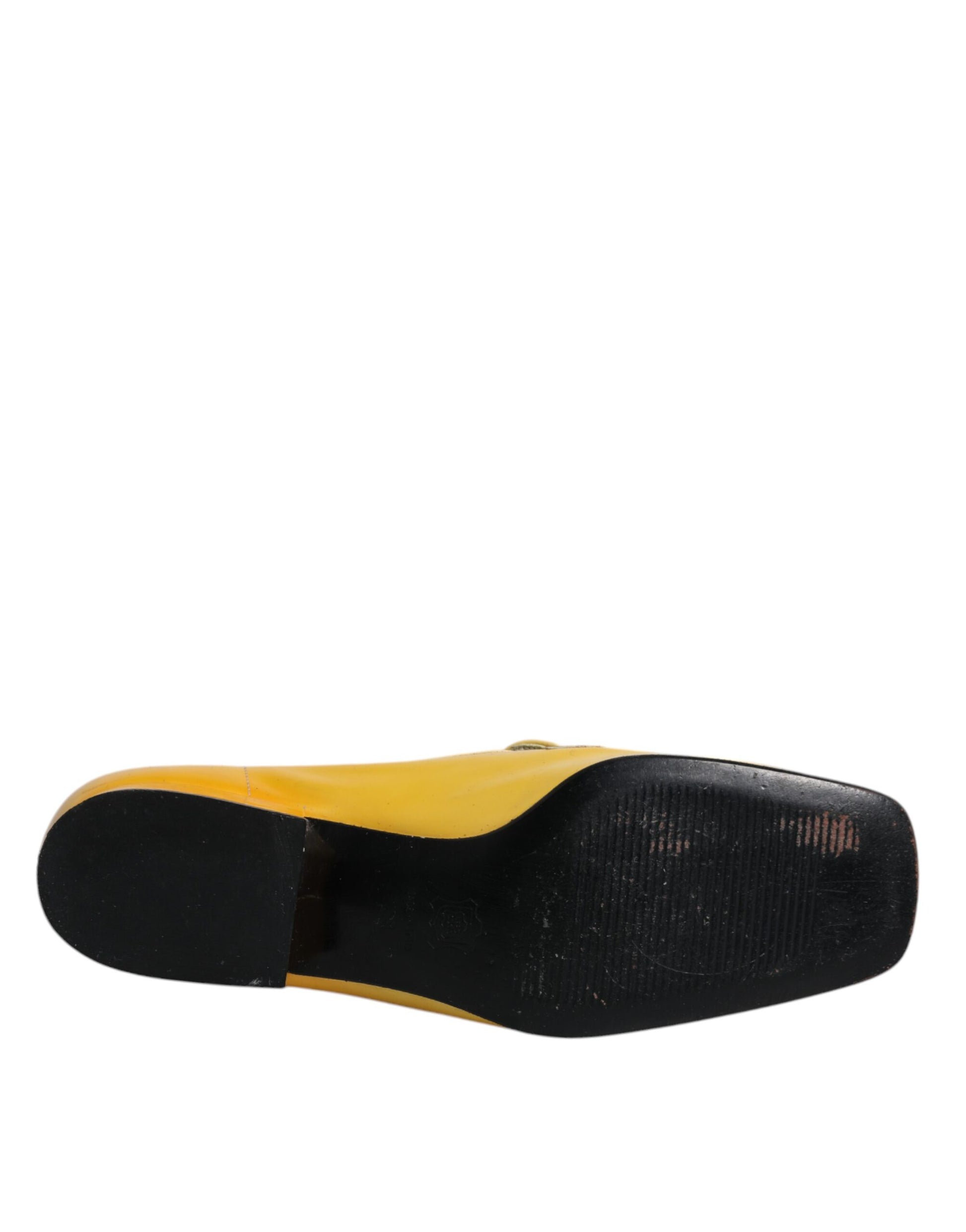 Yellow Leather Logo Plaque Slip On Mocassin Shoes