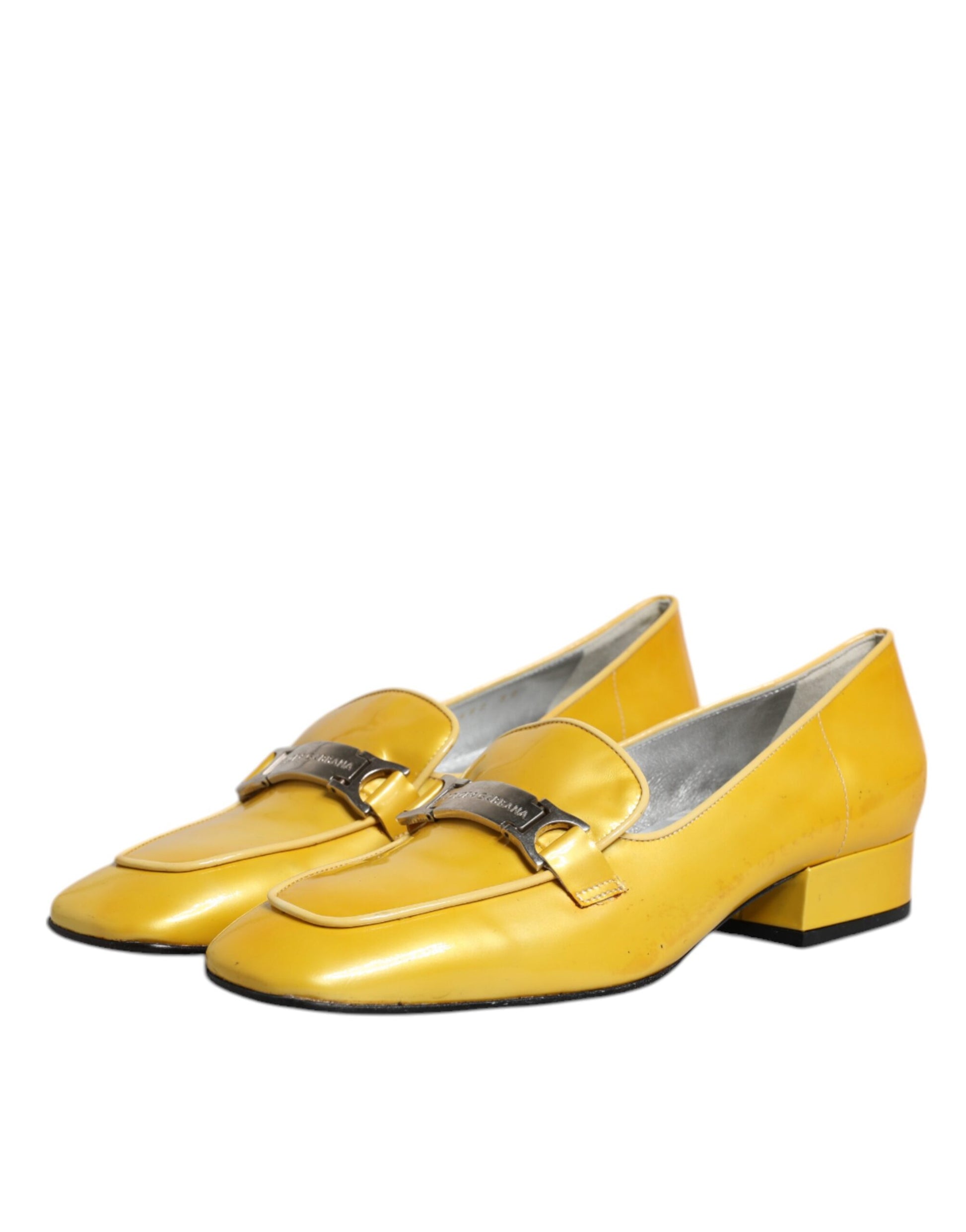 Yellow Leather Logo Plaque Slip On Mocassin Shoes