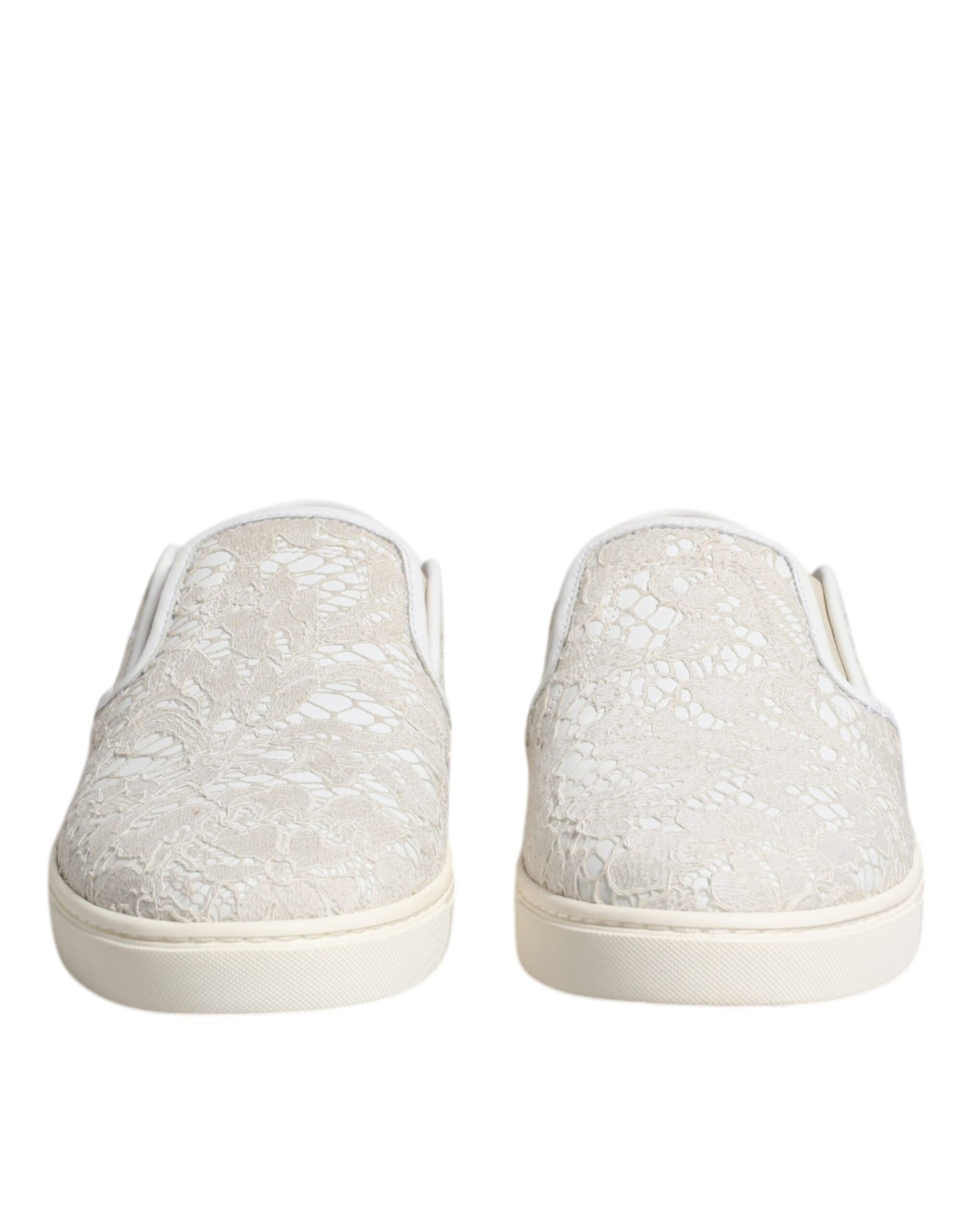 White Floral Lace Slip On Loafers Shoes