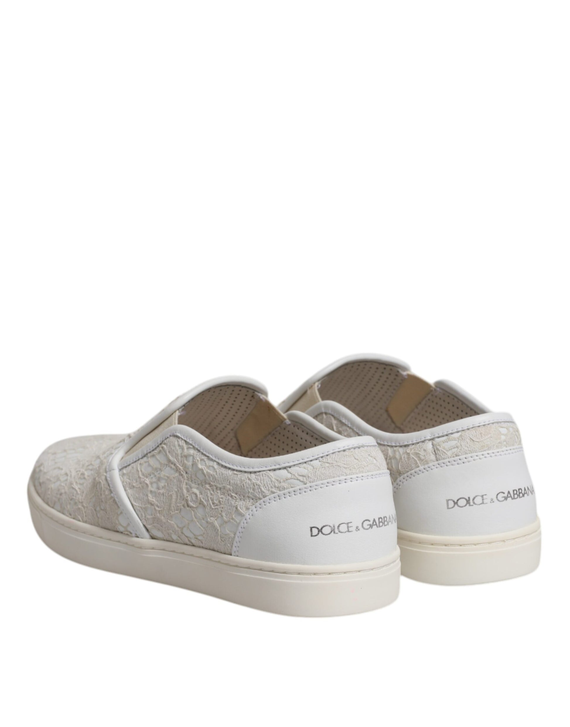 White Floral Lace Slip On Loafers Shoes