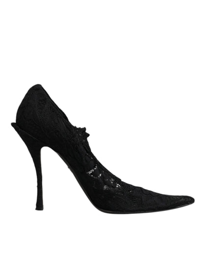 Black Lace Crystals Mary Jane Pumps Shoes