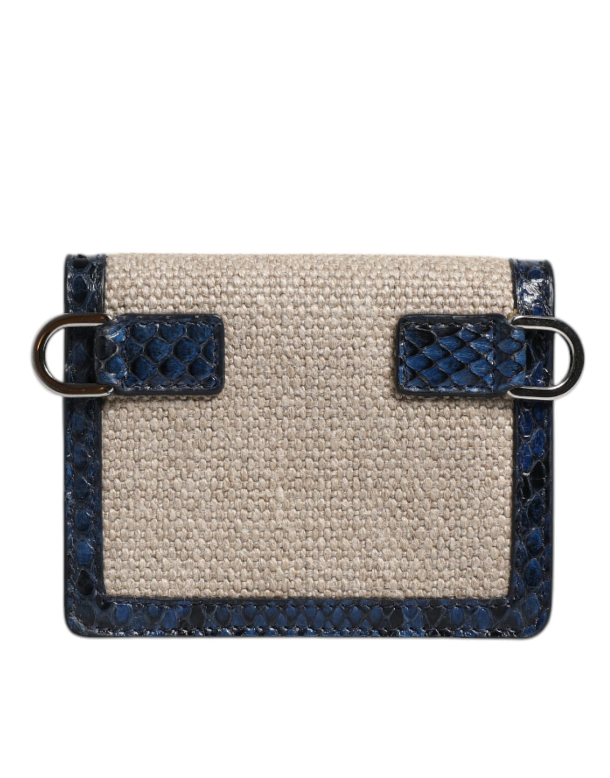 Beige Blue Leather Canvas Bifold Crossbody Bag