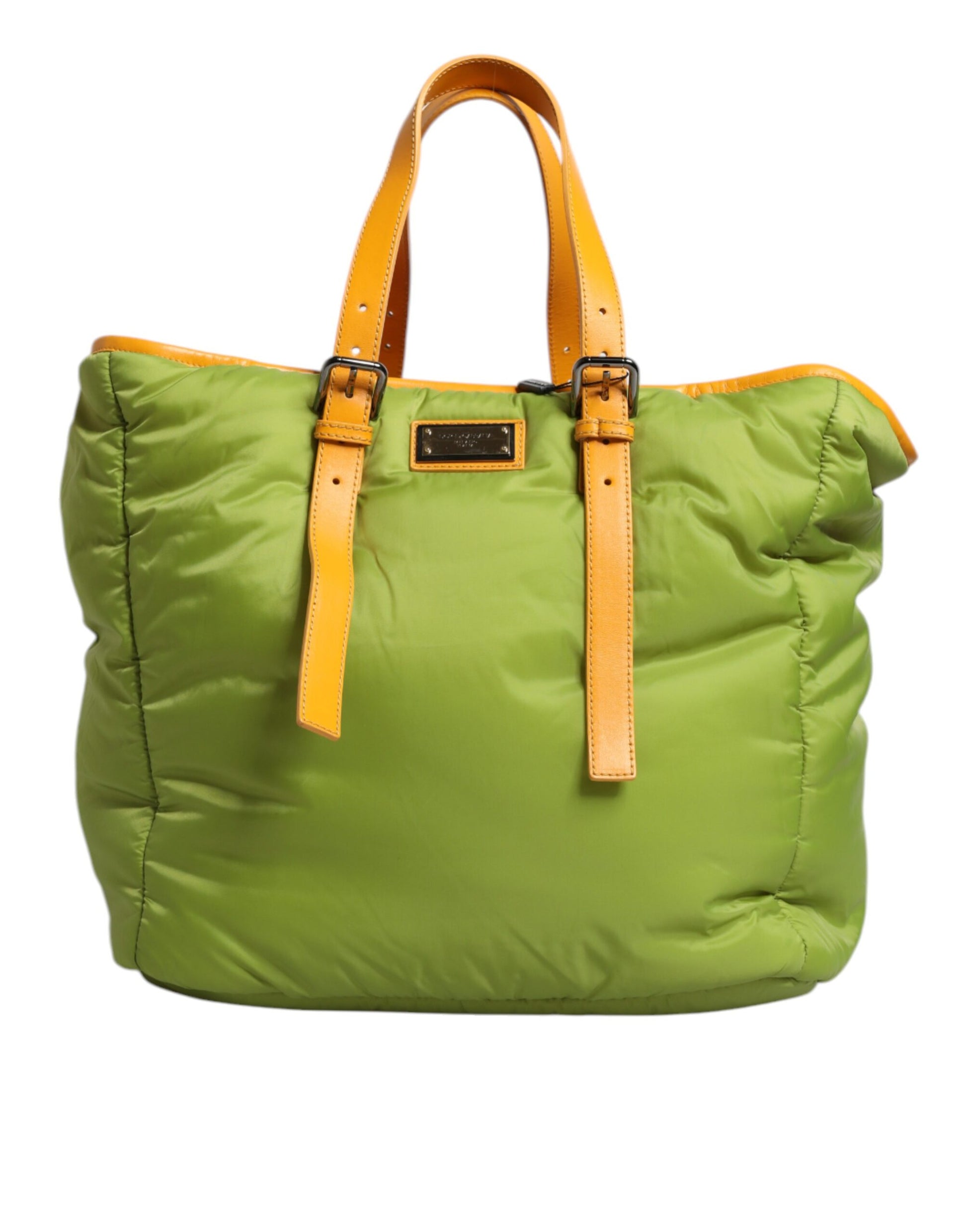 Green Nylon Padded Logo Plaque Tote Crossbody Bag