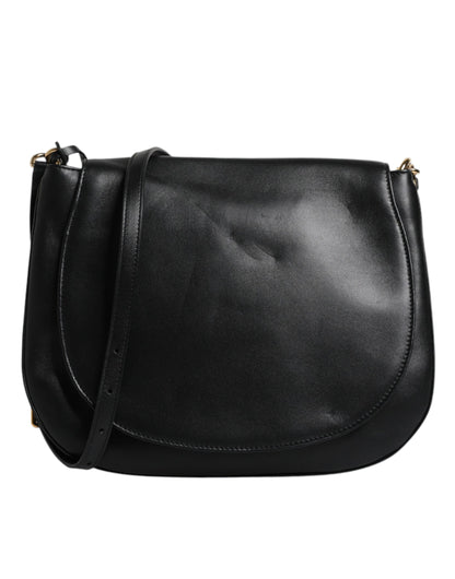 Black Leather Flap Saddle Shoulder Bag