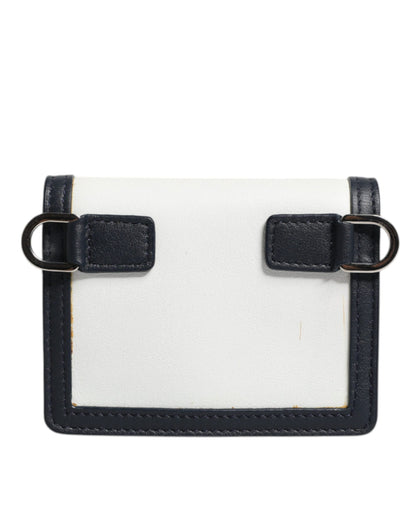 White Blue Leather Bifold Crossbody Sling Wallet