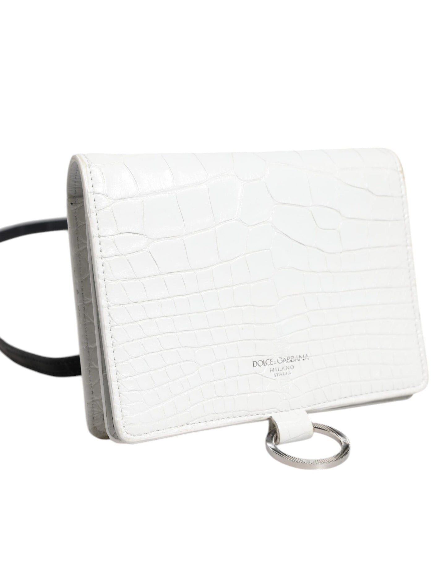 White Blue Leather Bifold Crossbody Sling Wallet