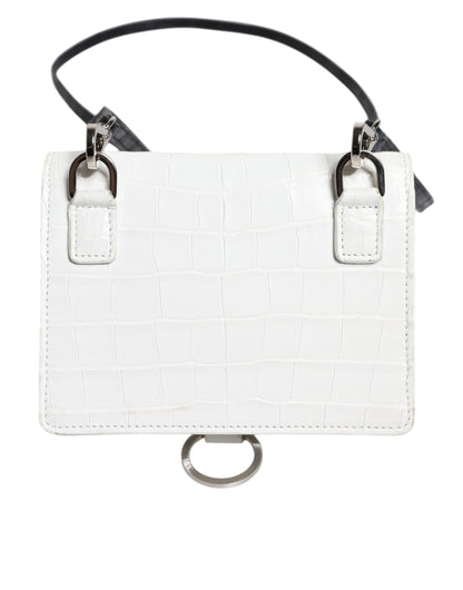 White Blue Leather Bifold Crossbody Sling Wallet