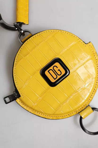 Yellow Round Leather DG Logo Coin Purse Lanyard Wallet