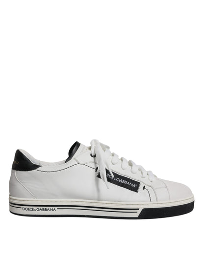 White Black Leather Logo Low Top Sneakers Shoes