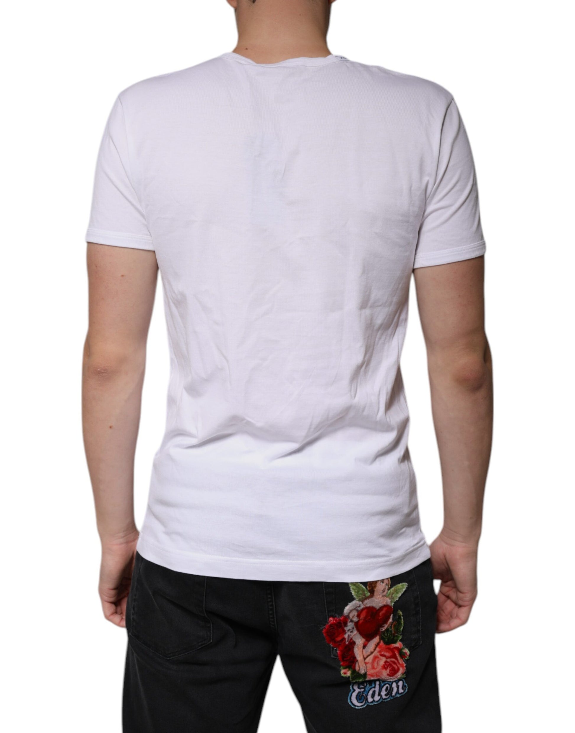 White Cotton V-neck Short Sleeves T-shirt