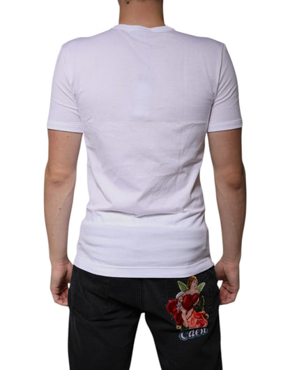 White Cotton V-neck Short Sleeves T-shirt