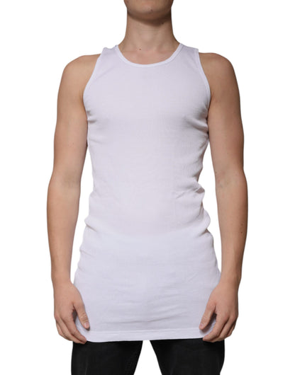 White Cotton Sleeveless Round Neck Tank T-shirt