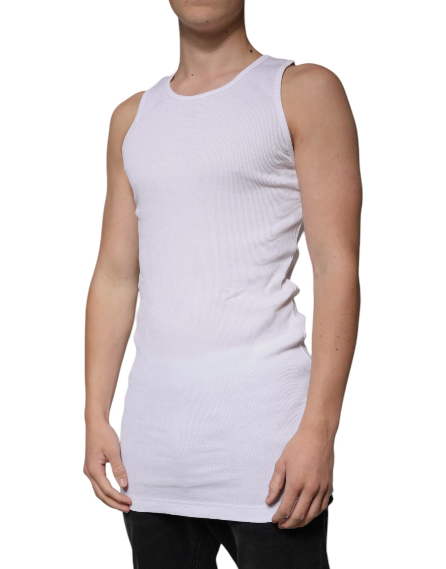 White Cotton Sleeveless Round Neck Tank T-shirt