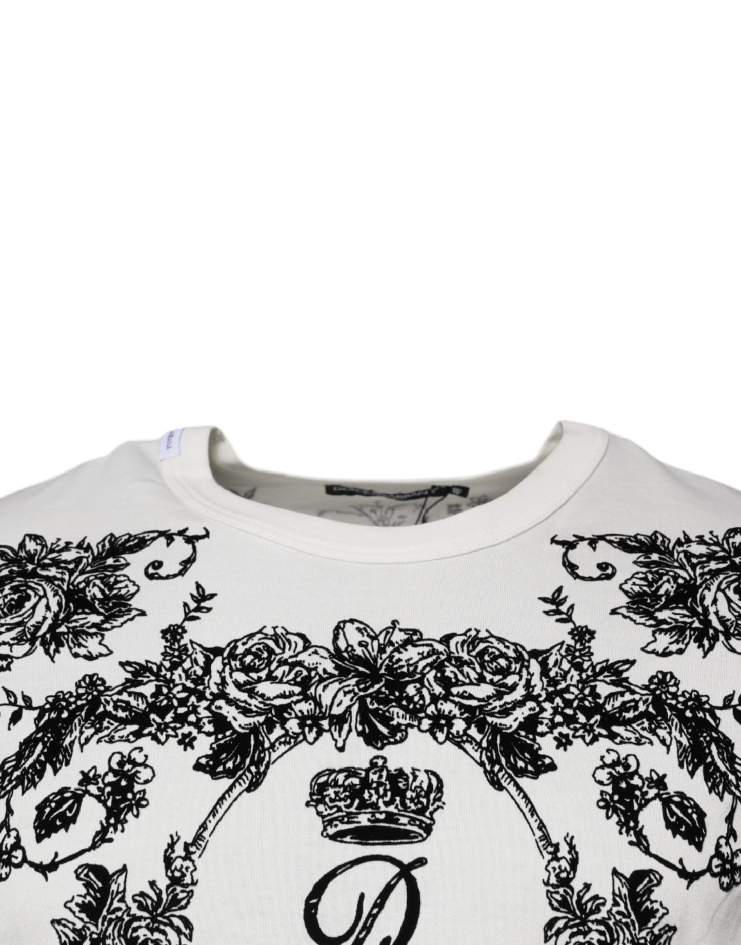 White DG Floral Cotton Crew Neck T-shirt