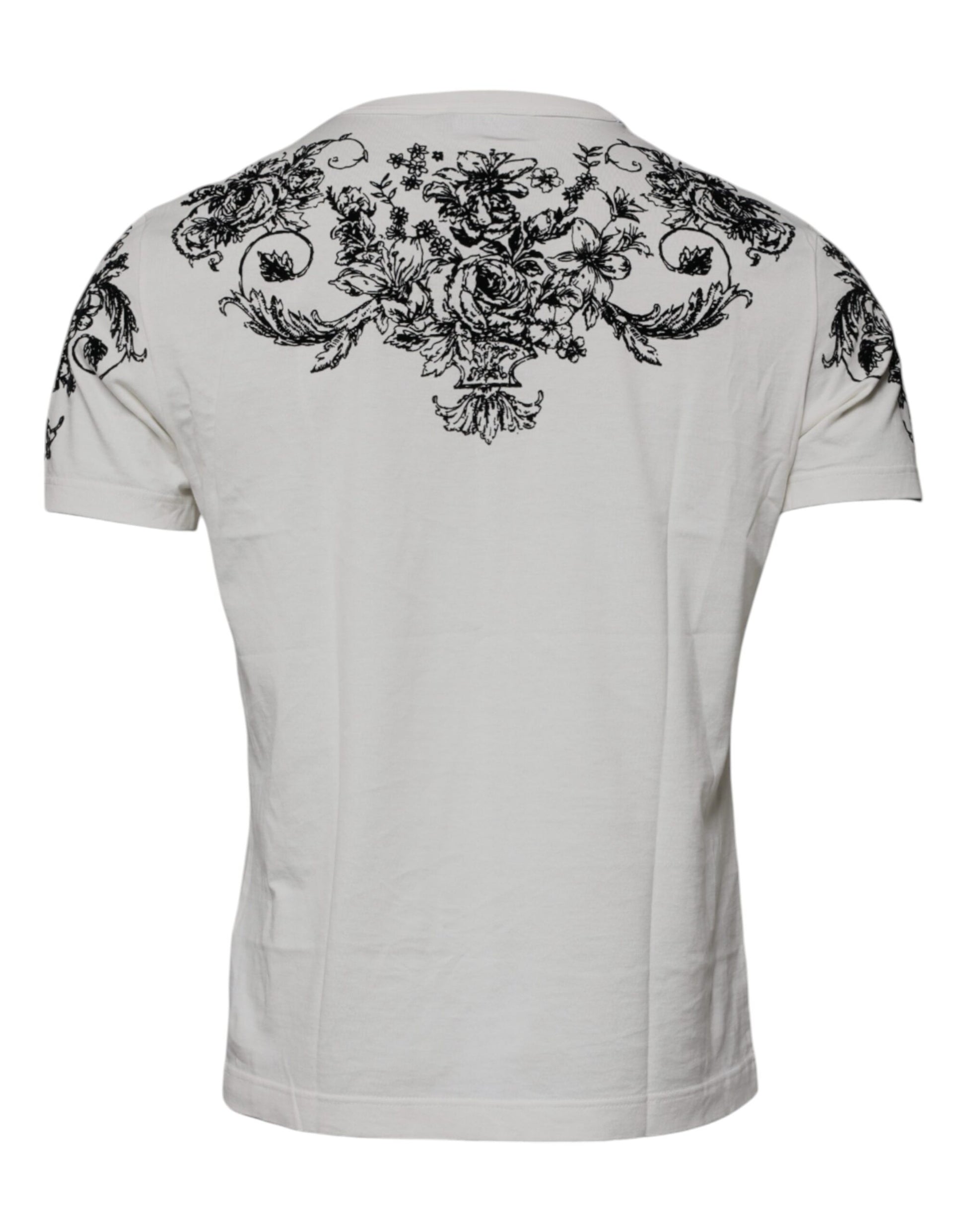 White DG Floral Cotton Crew Neck T-shirt