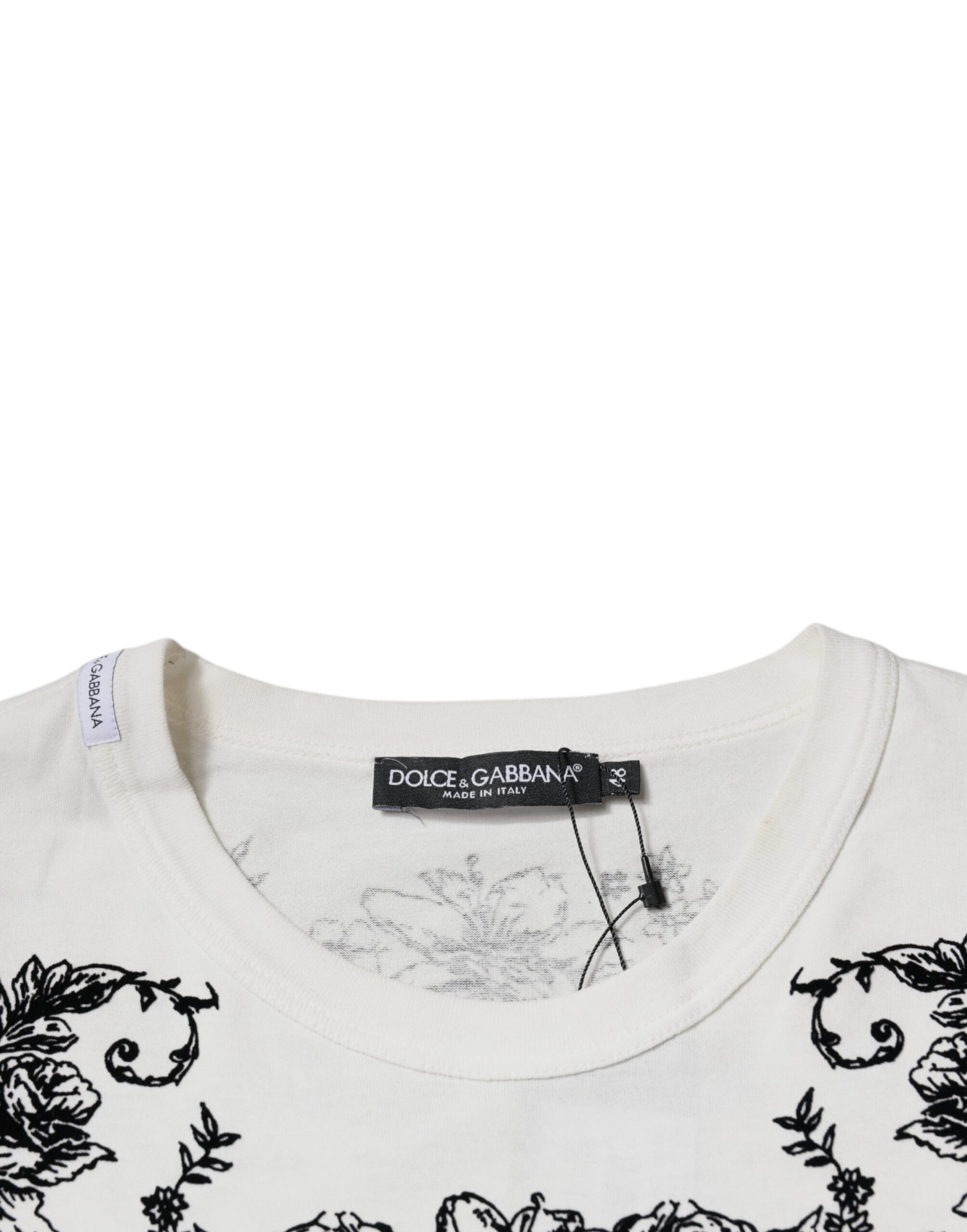 White DG Floral Cotton Crew Neck T-shirt