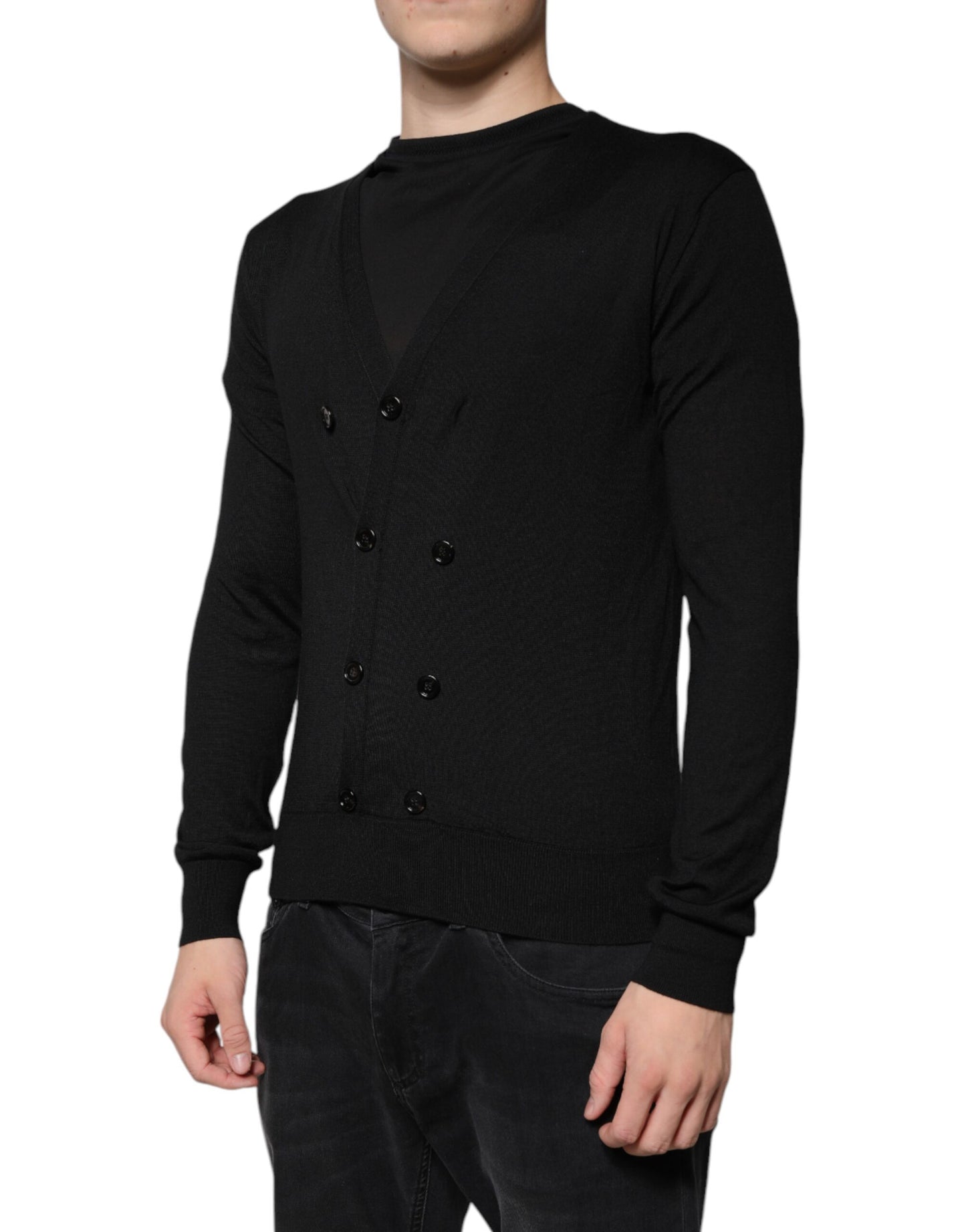 Black Cashmere Button Down Cardigan Sweater