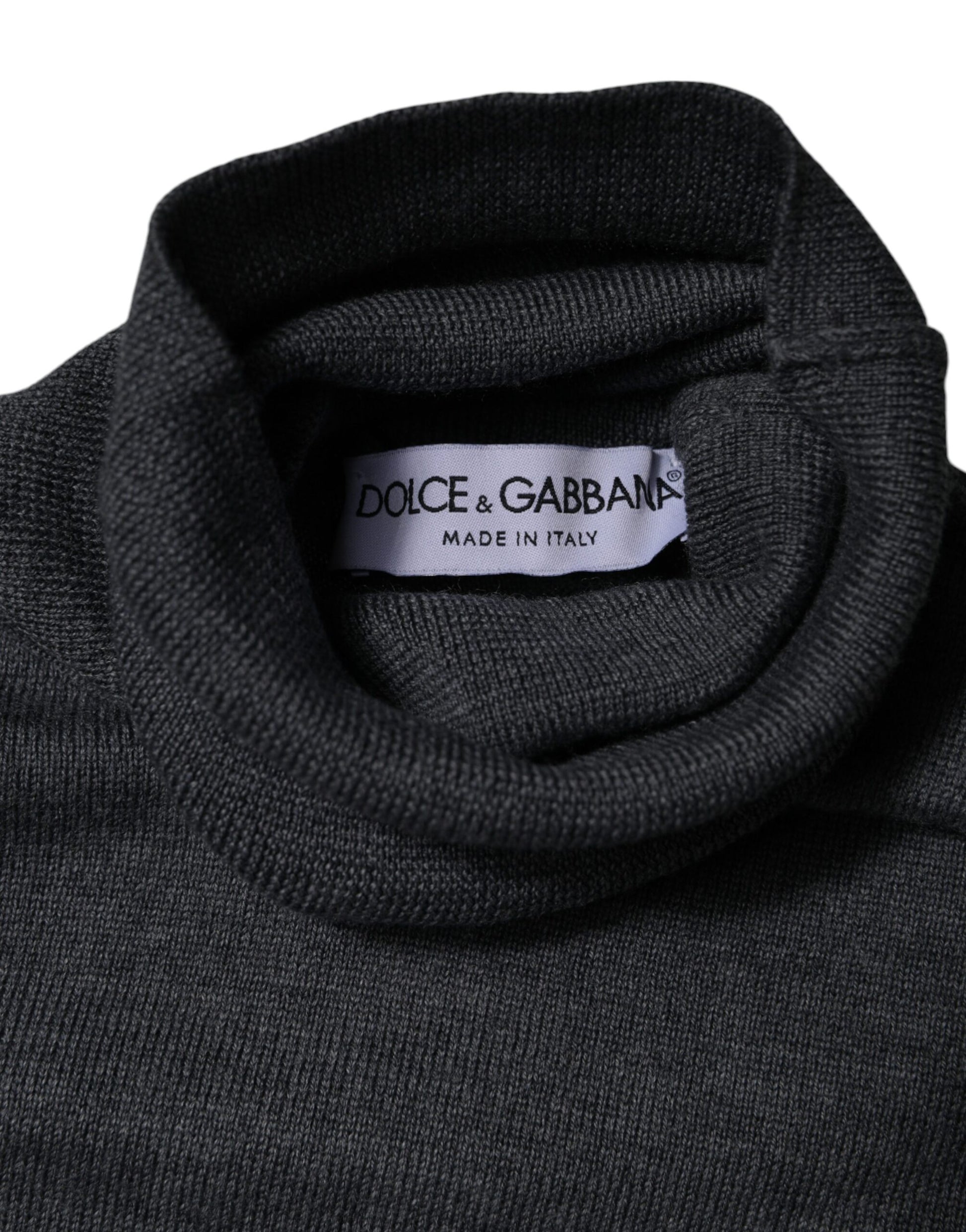 Gray Wool Logo Turtleneck Pullover Sweater