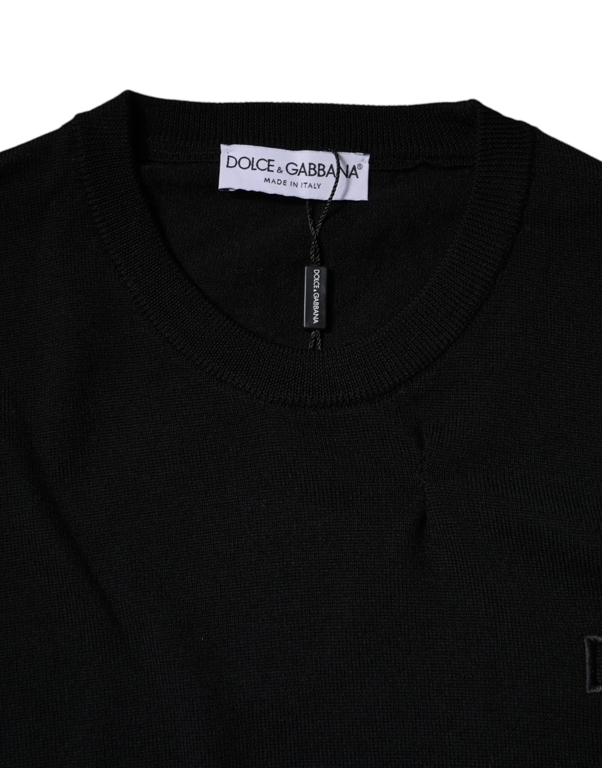 Black Logo Wool Crew Neck Pullover Sweater