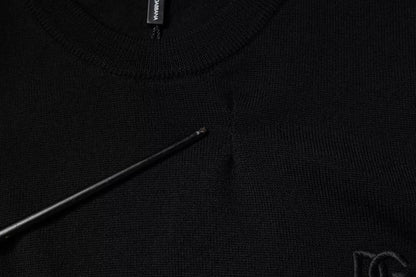 Black Logo Wool Crew Neck Pullover Sweater