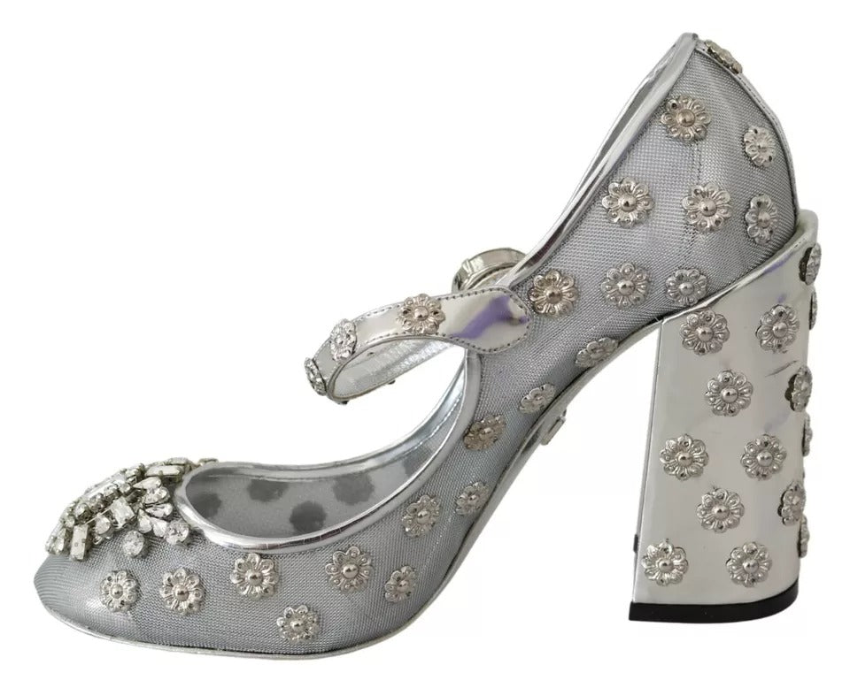 Silver Crystal Studs Heels Mary Janes Pumps Shoes