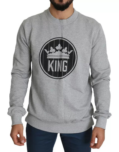 Gray Crown King Print Cotton Pullover Sweater