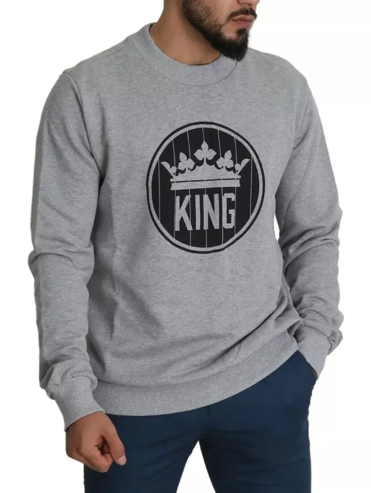 Gray Crown King Print Cotton Pullover Sweater