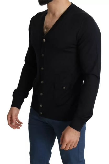 Black Wool Button Down Men Cardigan Sweater