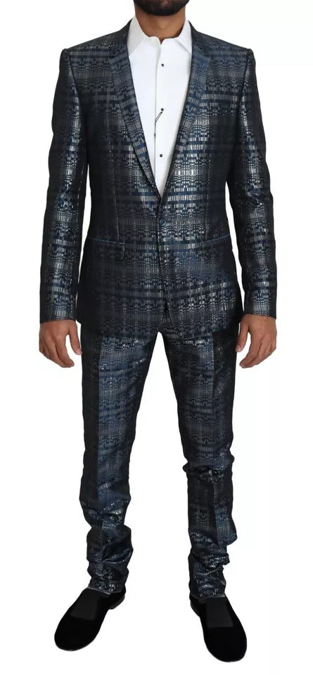 Blue Silver Shiny 2 Piece Slim GOLD Suit