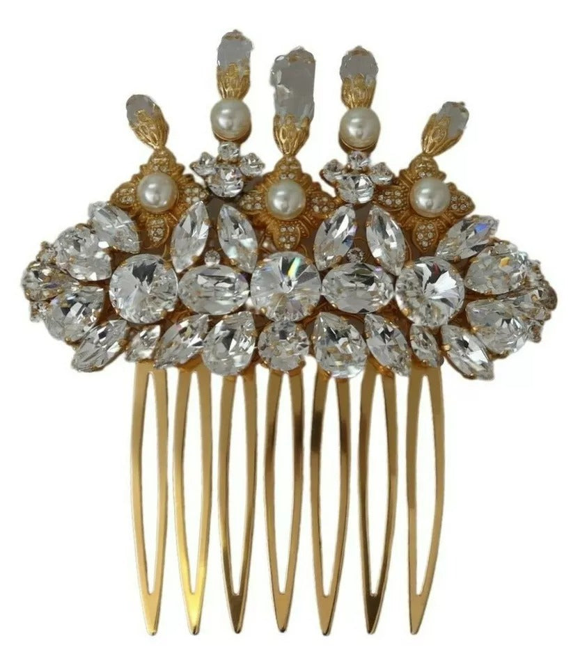 Gold Brass Clear Crystal Hair Stick Accessory Comb