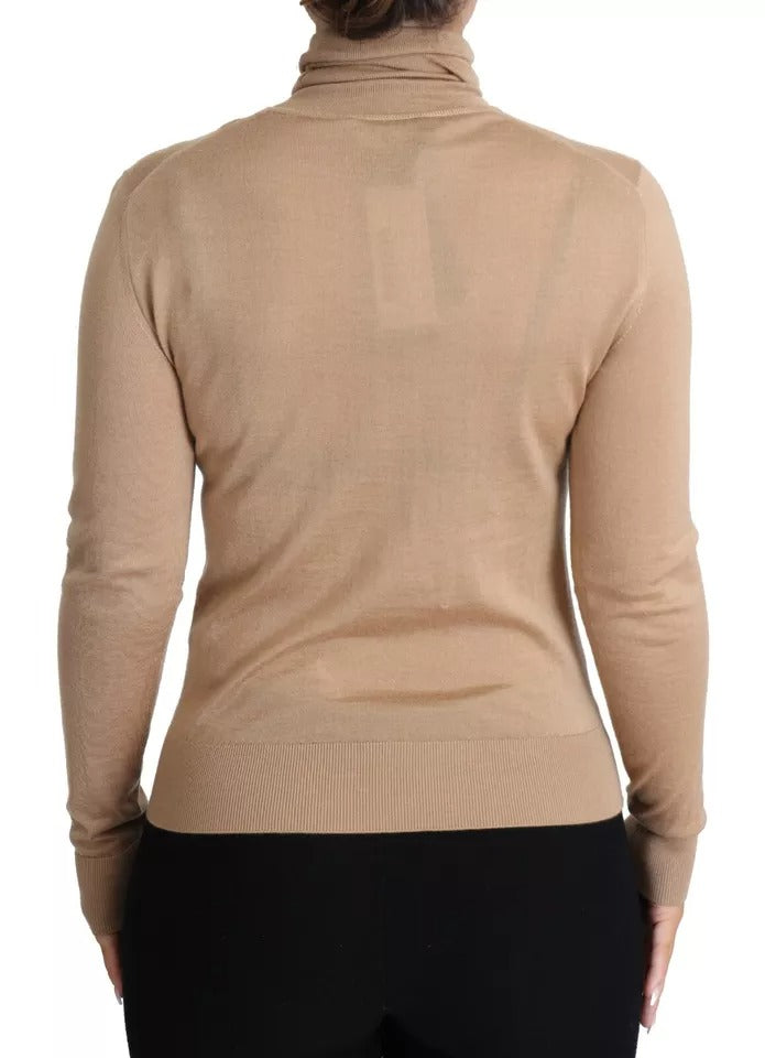 Beige Cashmere Silk Turtleneck Pullover Sweater