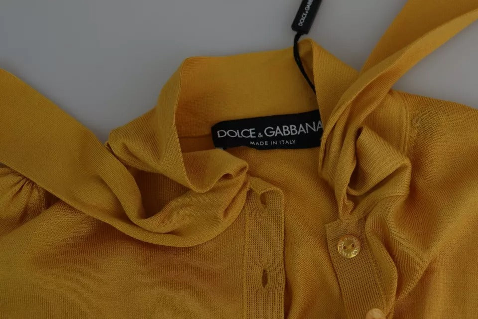 Yellow Silk Knit Pullover Ascot Collar Top