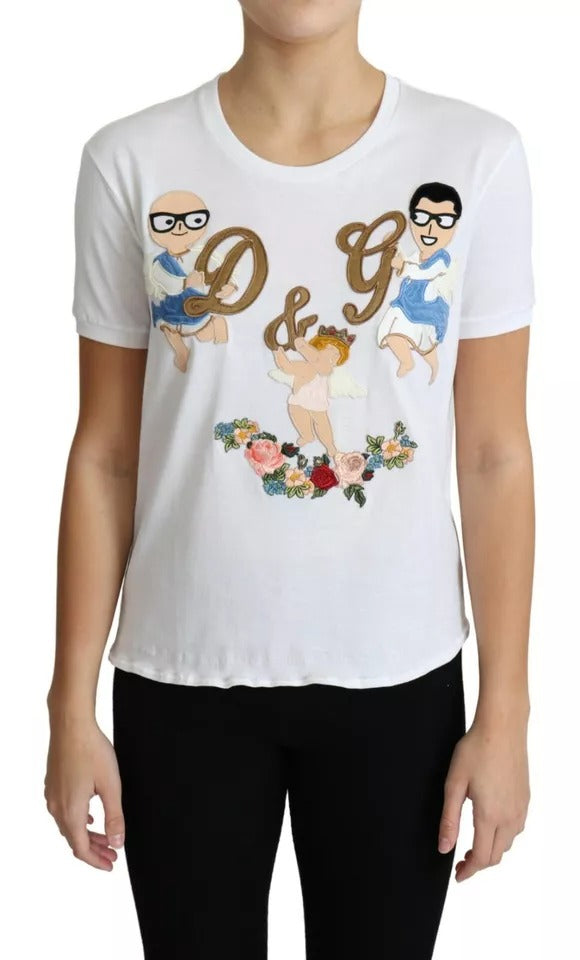 White #dgfamily Patch Round Neck T-shirt