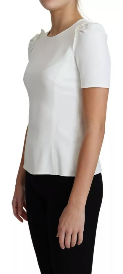 White Viscose Stretch Short Sleeves Blouse Top