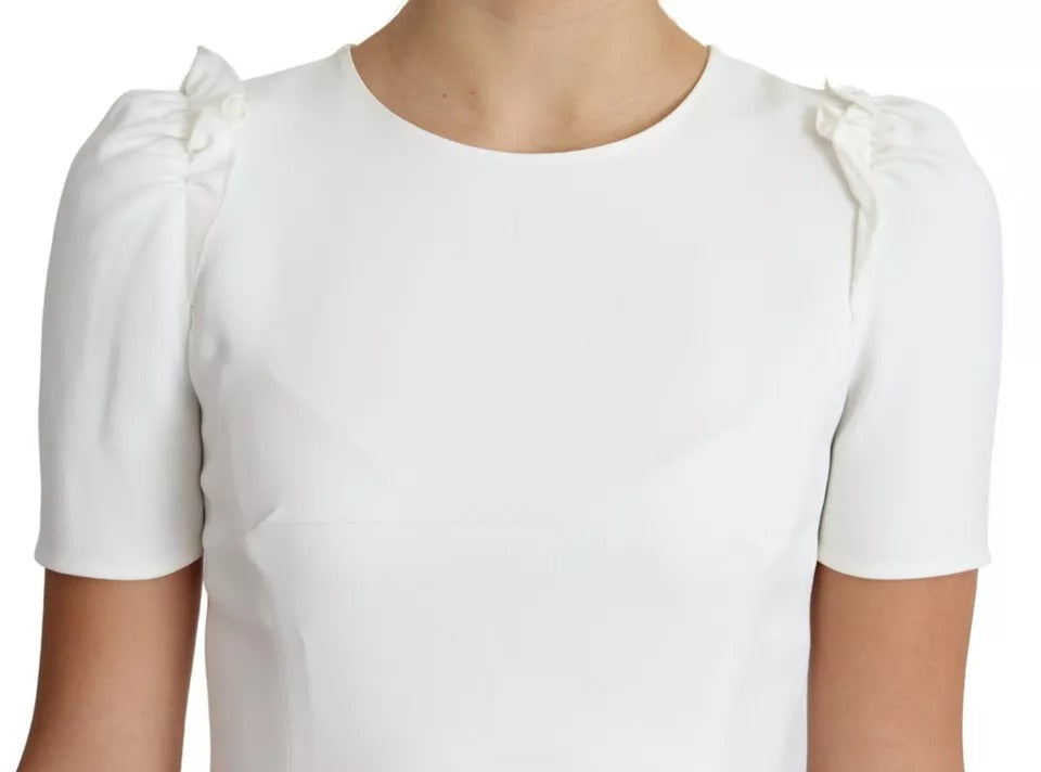 White Viscose Stretch Short Sleeves Blouse Top