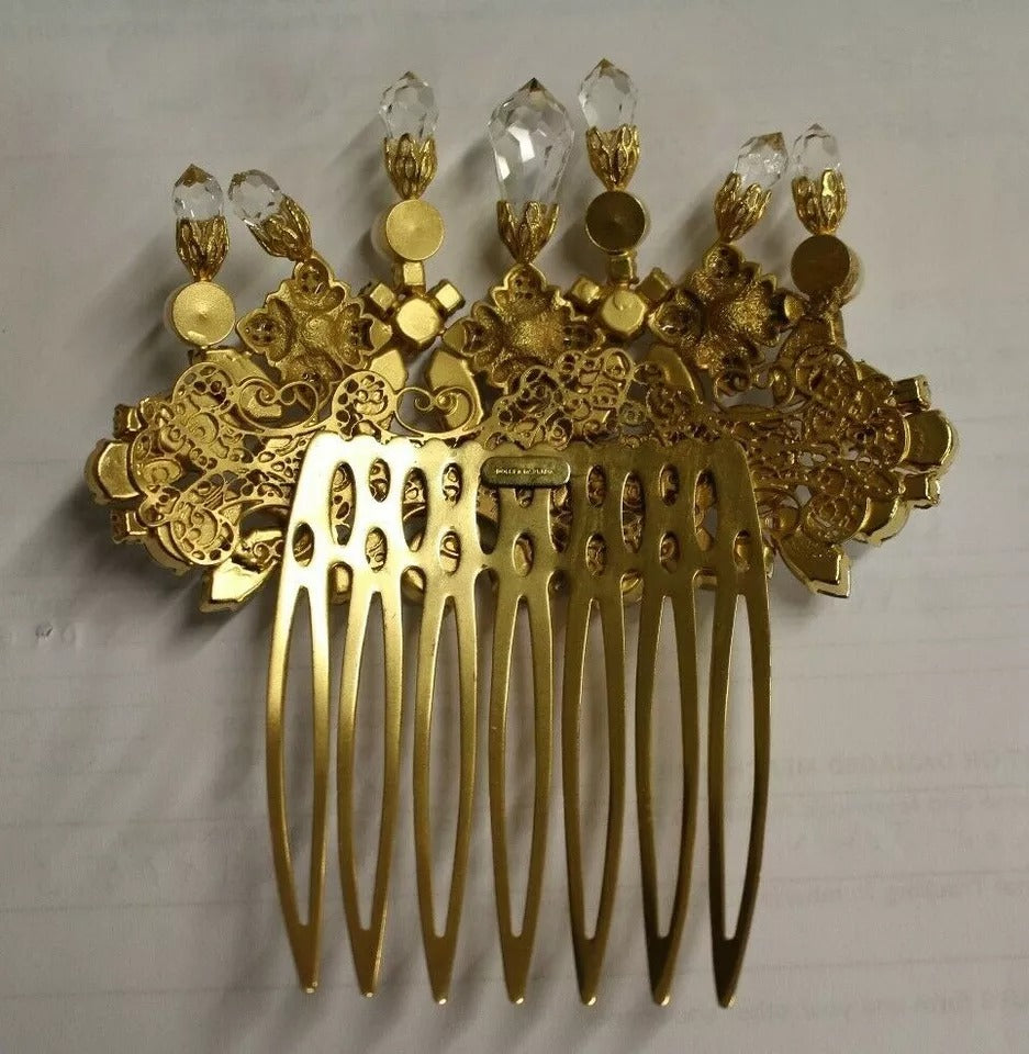 Gold Brass Clear Crystal Hair Stick Accessory Comb