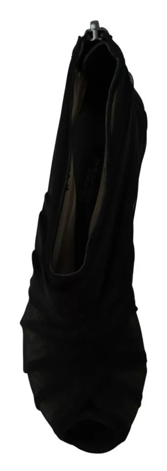 Black Tulle Ankle Boots Stiletto Heels Shoes