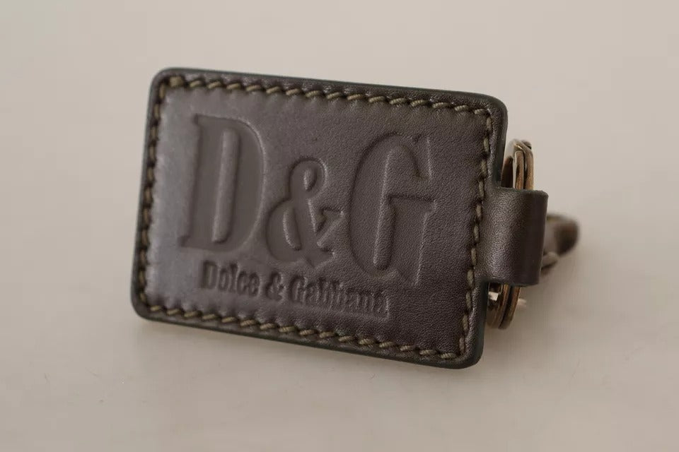 Green Leather D&G Logo Metal Ring Hook Keyring Keychain