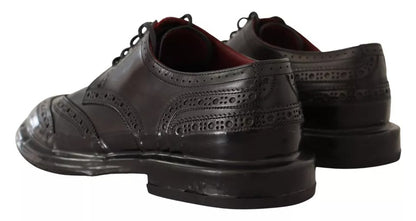 Black Perforated Leather Lace Up Derby Shoes