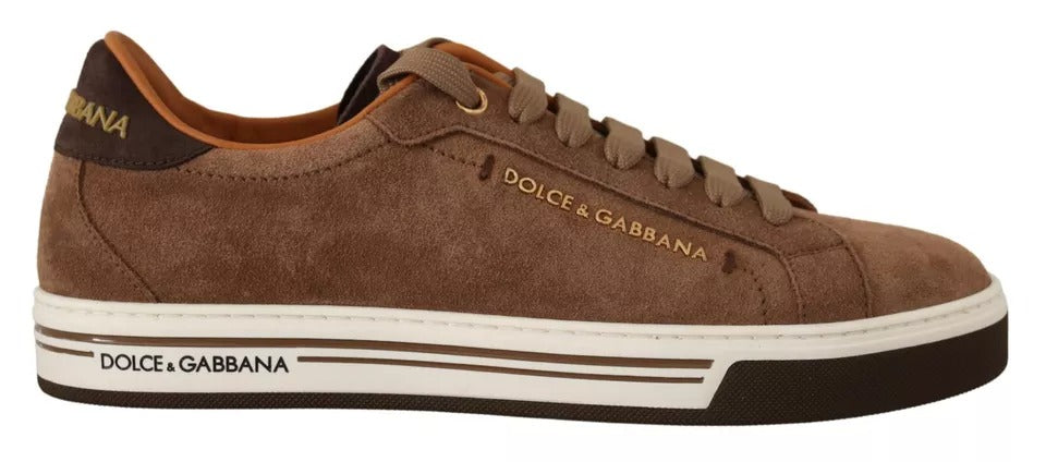 Brown Suede Logo Low Top Sneakers Men Shoes