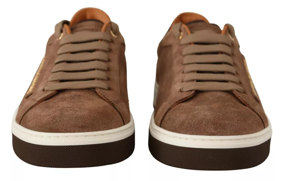 Brown Suede Logo Low Top Sneakers Men Shoes