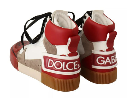 Red White Beige Leather High Tops Sneakers Shoes