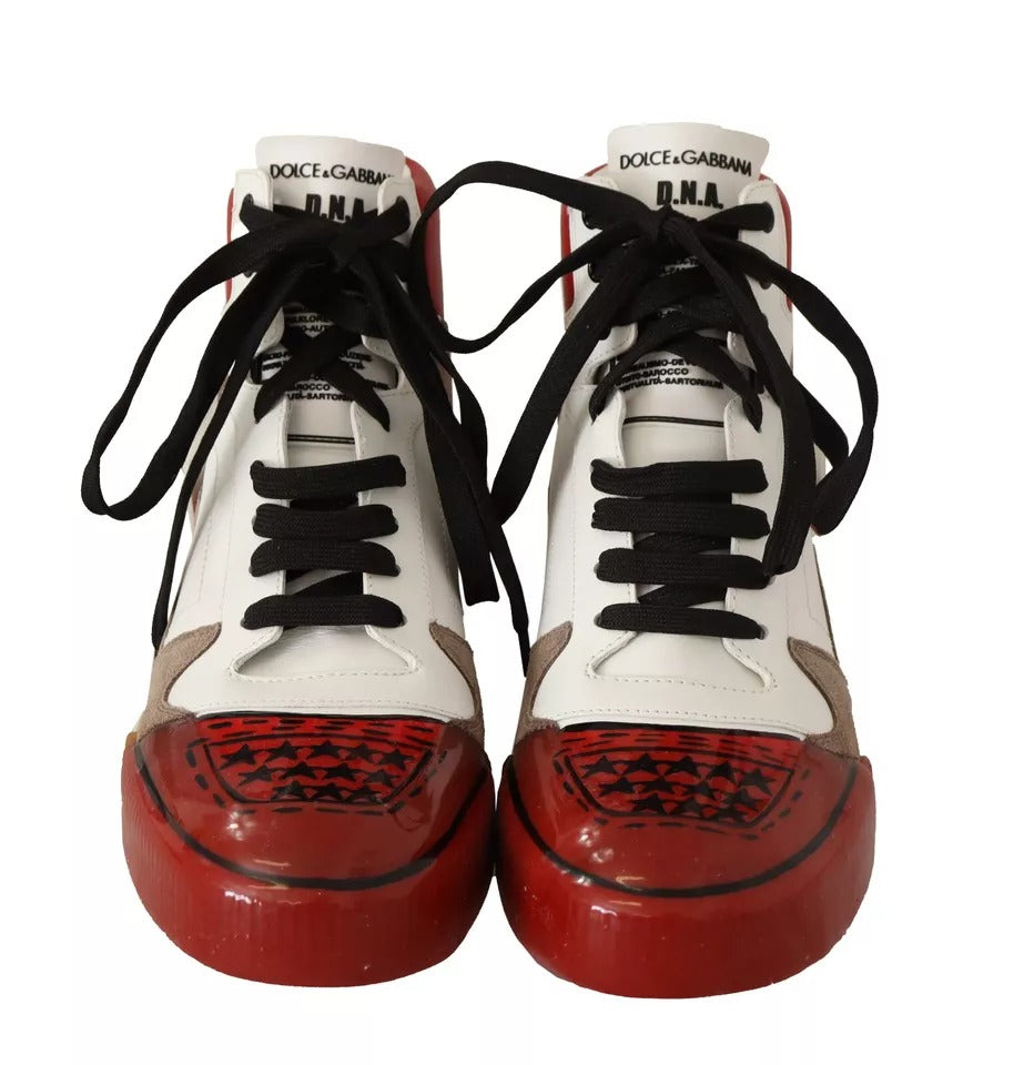 Red White Beige Leather High Tops Sneakers Shoes