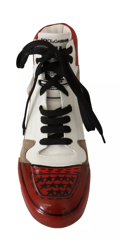 Red White Beige Leather High Tops Sneakers Shoes