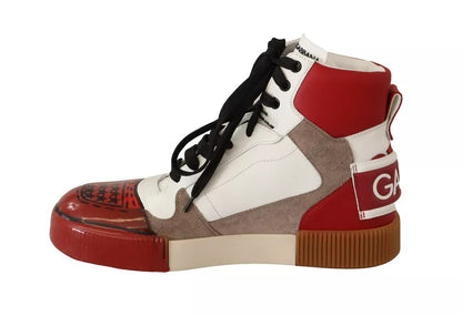 Red White Beige Leather High Tops Sneakers Shoes