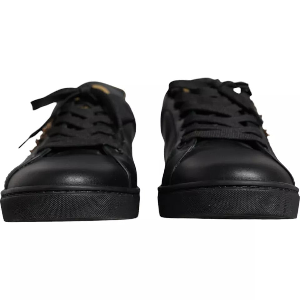 Black Leather Heart Low Top Sneaker Shoes