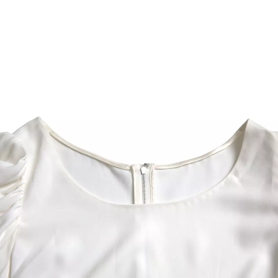 White Viscose Round Neck Short Sleeves Top