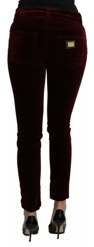 Bordeaux Velvet Stretch Slim Fit Pants